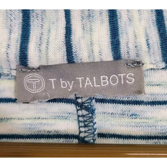 T by Talbots Teal Blue Stripe Cotton Blend 3/4 Sleeve Open Front Cardigan - Picture 5 of 6